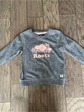 Roots Kids Gray Crewneck Sweatshirt with Pink Logo